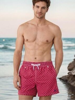 NWOT! Polo Ralph Lauren Red w/White Polka Dots Swim Shorts Men’s Size M Trunks